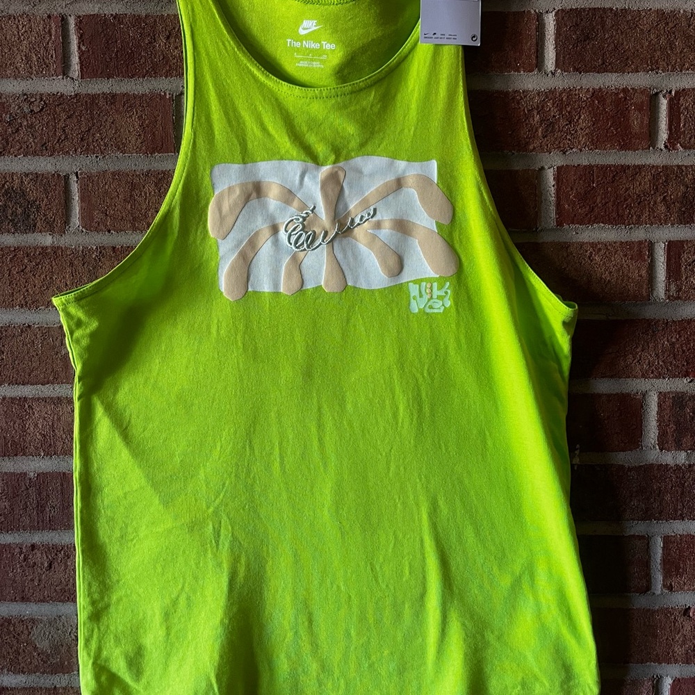 Nike Men S Neon Green Athletic Tank Top Textured Graphic Print 100% Cotton NWT